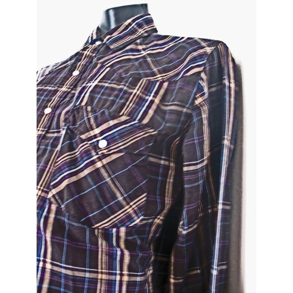 Canyon Guide  Men Western Shirt Athletic Fit L/S  Sz LT Black/Tan/Blue plaid. - Picture 6 of 6